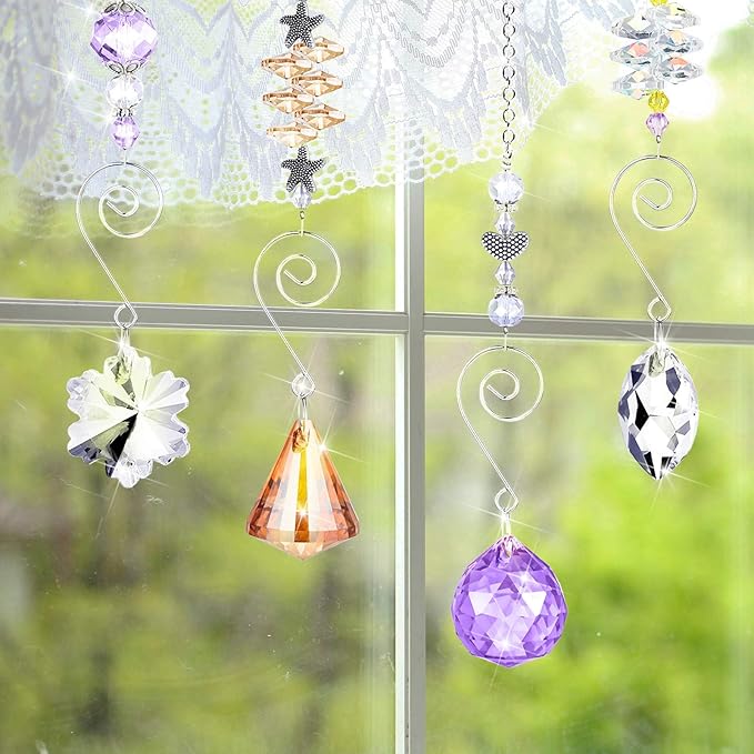 Hicarer 9 Pcs Crystal Suncatchers Hanging Catchers with Chain Colorful Glass Pendant Beads Chandelier Prism Ornament for Window Home Wall Tree Cars Decor Wedding Birthday Anniversary Party Gifts-VerdiqueGarden