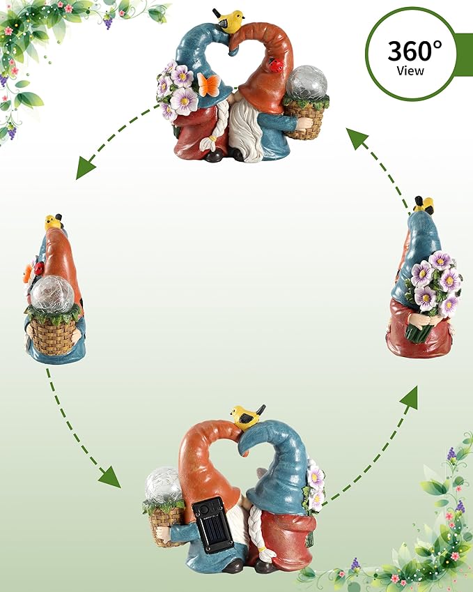 iStatue Solar-Powered 8.3'' Spring Summer Kissing Gnomes Decorations for Home & Garden - Decorative Outdoor Lawn Ornaments and Statues Clearance (Loved Gnomes)-VerdiqueGarden