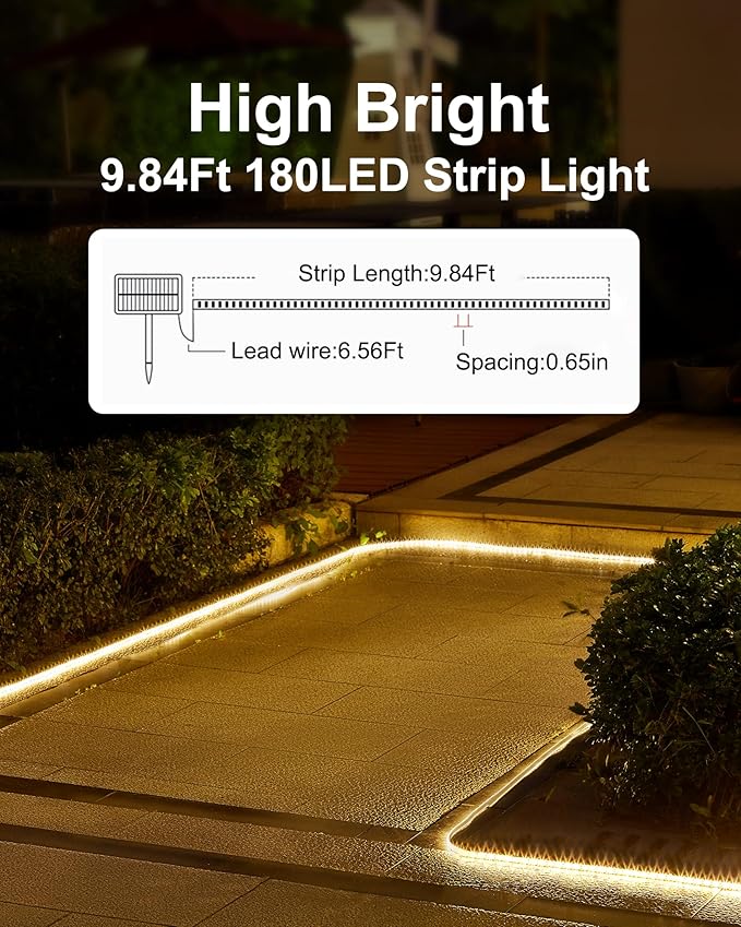 LUHLEE Solar LED Strip Lights,2023 Upgrade Outdoor Rope Lights 8 Lighting Modes,IP65 Waterproof String Lights for Patio Yard Deck Porch Balcony Garden (Warm White, 9.84 ft)-VerdiqueGarden