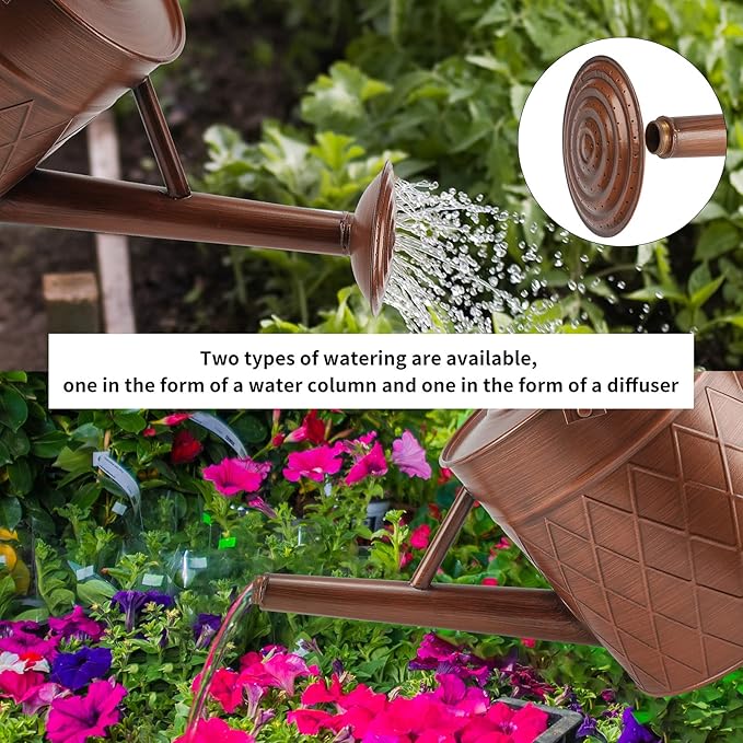 1.75 Gallon Outdoor Metal Watering Can for Garden Plants,Copper Color Watering Can with Removable Spray Spout, Ideal for Outdoor Use (Copper)-VerdiqueGarden