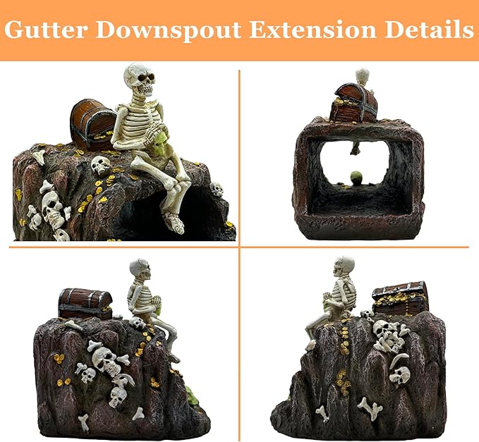 Luminous Skeleton Sculpture Gutter Downspout Extender,Garden Statue Ornament,Decor Downspout Diverter,Perfect Rain Diverter for 3"x4" Downspouts, Eco-Friendly Resin,Perfect Outdoor Decor Gift-VerdiqueGarden
