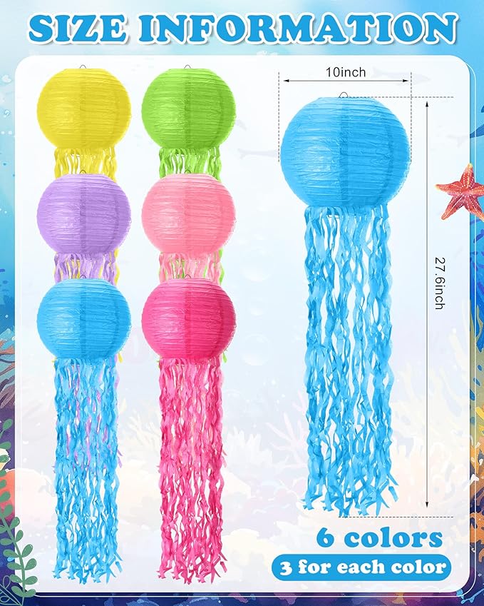 18 Pcs Jellyfish Paper Lanterns Mermaid Birthday Decorations Hanging Lantern Lamps for Ocean Theme Decor Under The Sea Party Supplies-VerdiqueGarden