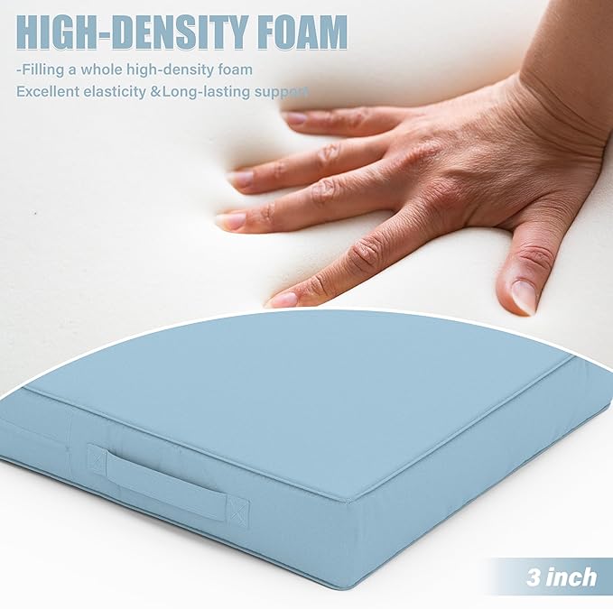 Patio Chair Cushions 17 X 16 X 3 Inch Waterproof Outdoor Seat Cushions for Patio Furniture, Outdoor Sofa Couch Pads with Ties & Handle, Set of 2, Light Blue-VerdiqueGarden