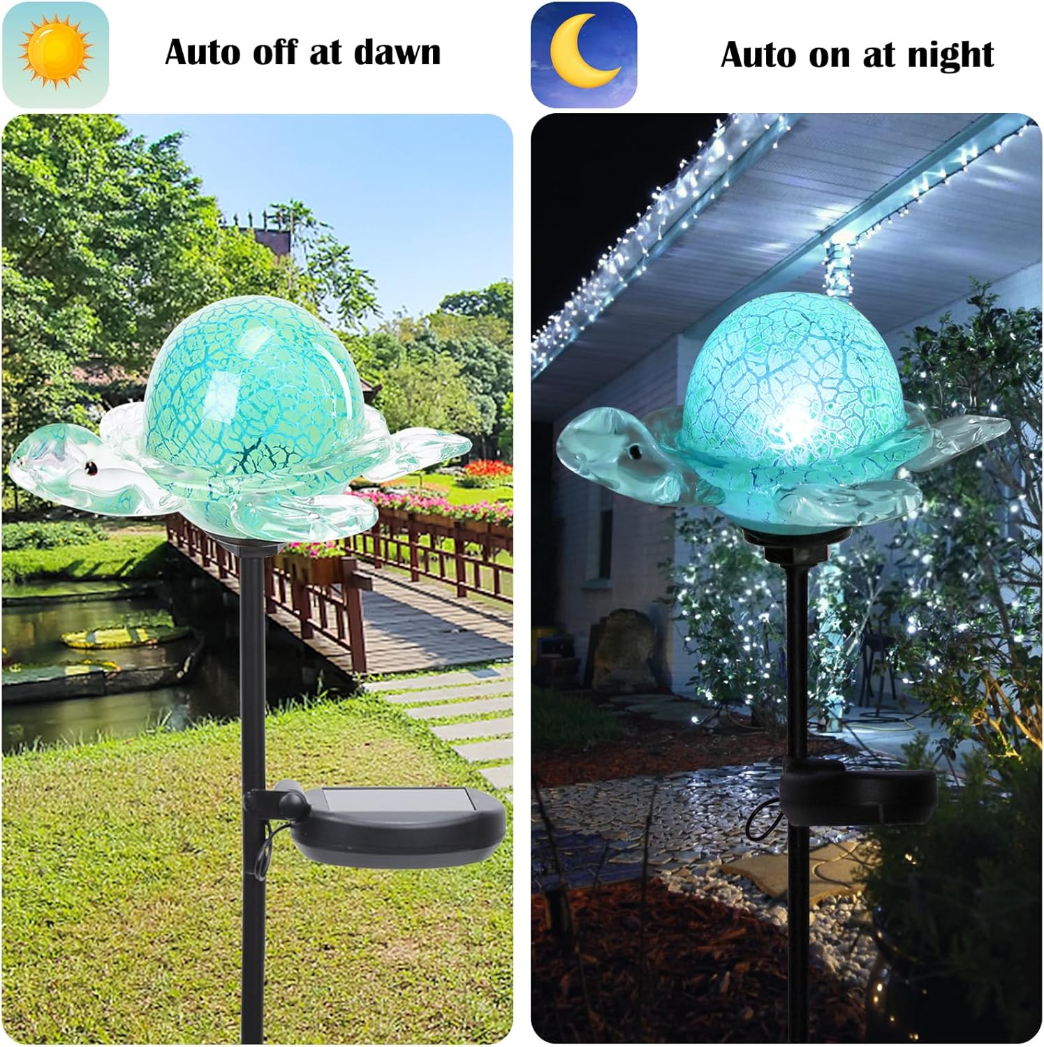 Afirst Decorative Solar Lights Outdoor Solar Turtle Stake Lights Hand Blown Glass Decorative Garden Pathway Light Outdoor Waterproof Glass Stakes Green-VerdiqueGarden