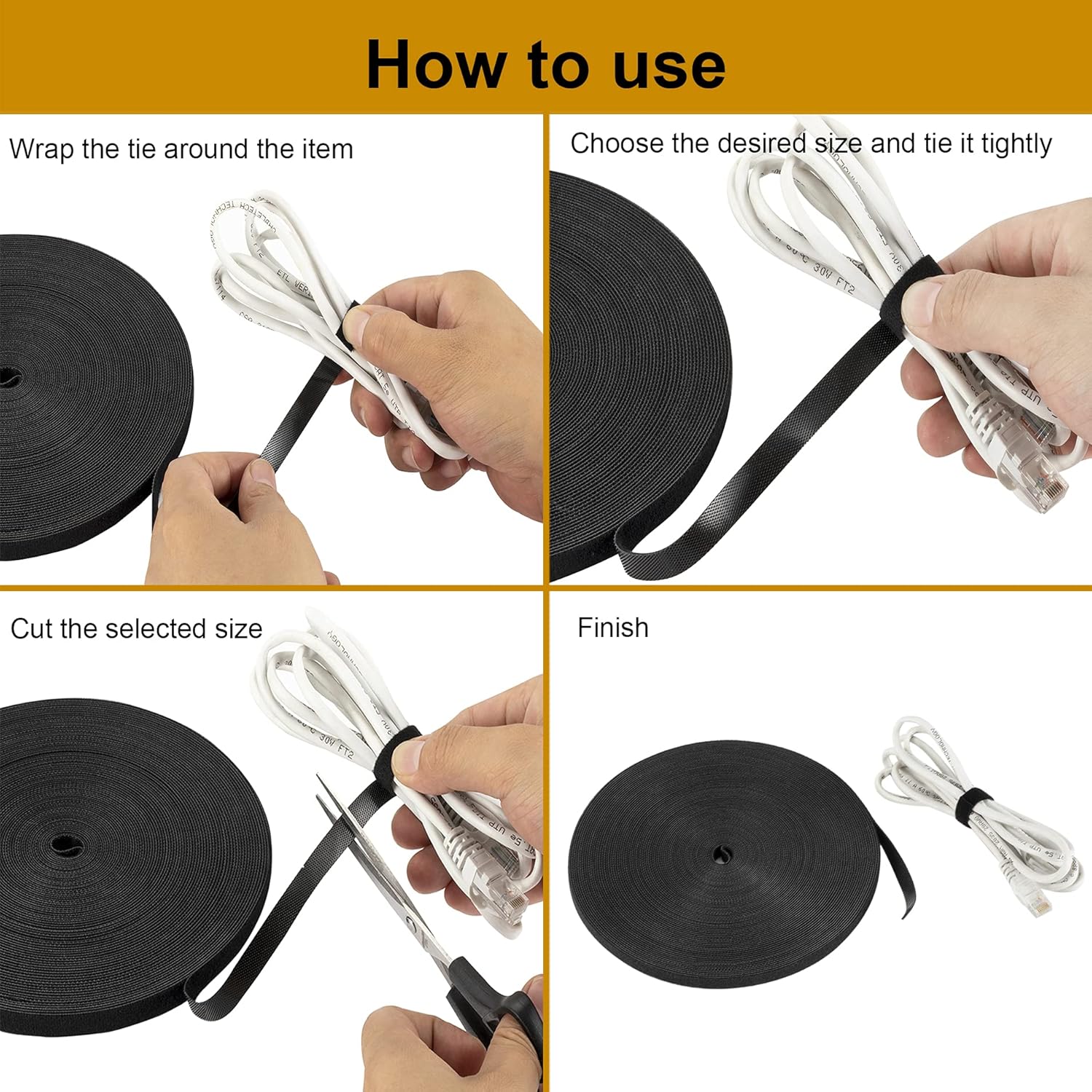 1/2 inch Reusable Fastening Tape Cable Ties Double-Sided Hook-and-Loop Cable Management Tape (Black 25 Yards)-VerdiqueGarden