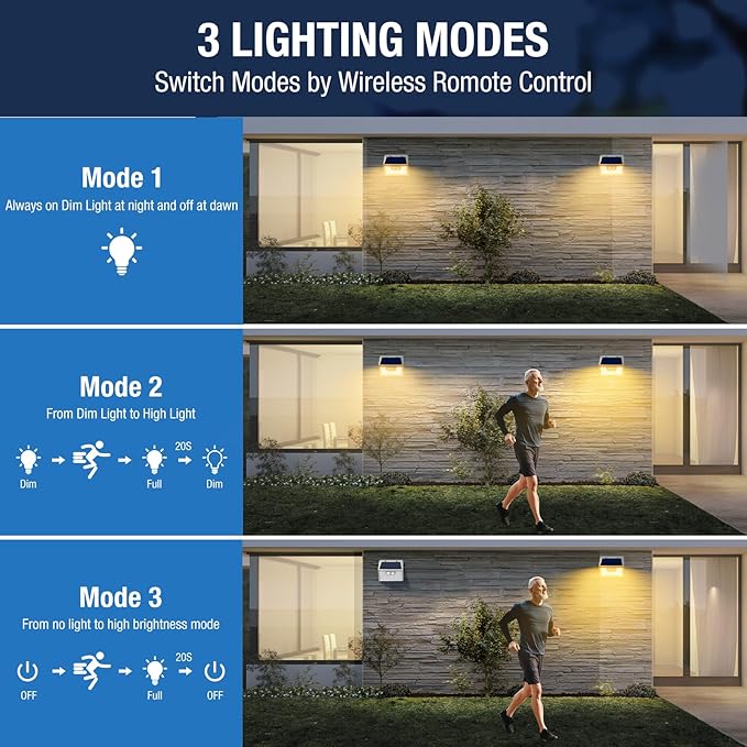 Peasur White Frame Solar Motion Sensor Lights Outdoor - 2 Packs, 180LED Warm Solar Wall Lights, Waterproof, 3 Modes Fence Security Lighting for Deck, Yard, Stairs, Garden-VerdiqueGarden