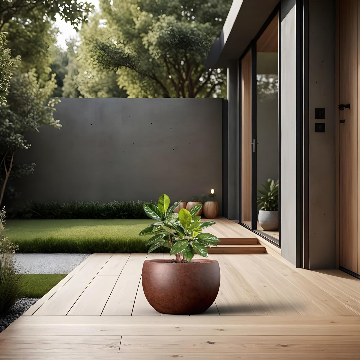 Kante 19.9" Dia Round Concrete Planter, Outdoor/Indoor Large Bowl Plant Pots with Drainage Hole and Rubber Plug for Garden Patio Balcony Home, Rusty-VerdiqueGarden