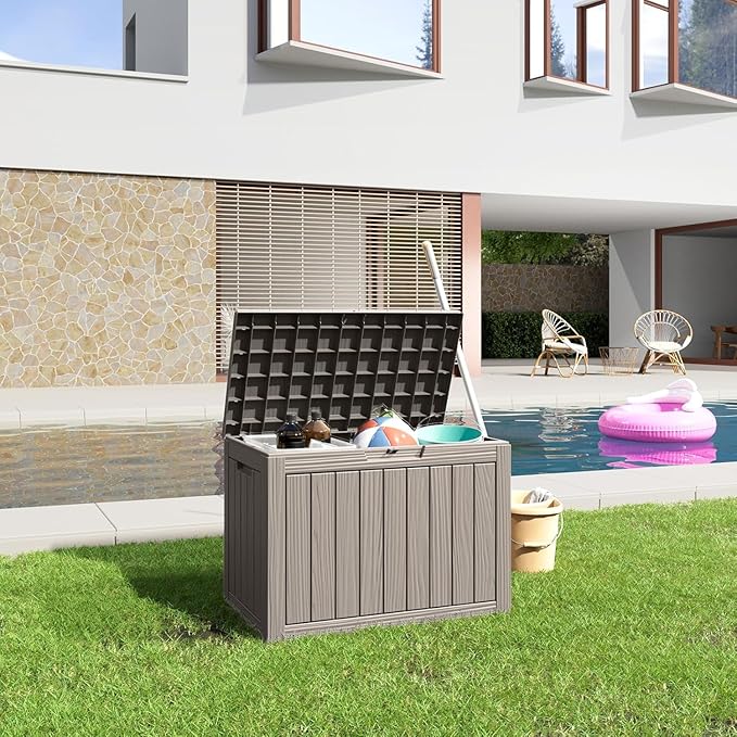 45 Gallon Deck Box,Resin Outdoor Storage Box with Lockable for Patio Furniture, Pool Accessories, Garden Tools Waterproof Outside Storage Box, Black-VerdiqueGarden