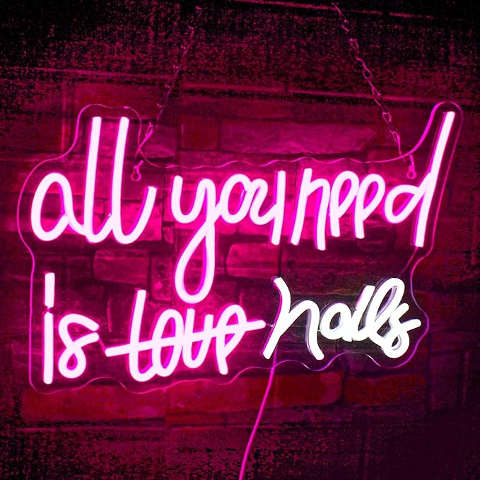 WLHOPE All You Need is Nails Neon Sign, Nail Neon Signs for Wall Decor, Pink Led Signs USB Connectivity Nails Light Up Signs for Bedroom Home Bar Girls Room Beauty Shop Nails Room, Gift for Girls-VerdiqueGarden