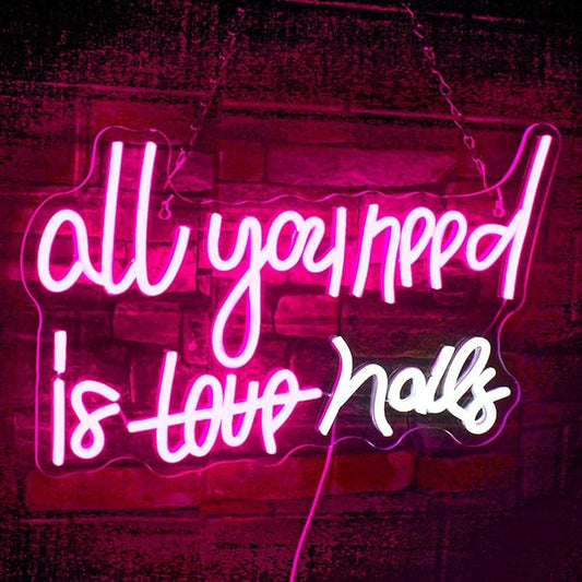 WLHOPE All You Need is Nails Neon Sign, Nail Neon Signs for Wall Decor, Pink Led Signs USB Connectivity Nails Light Up Signs for Bedroom Home Bar Girls Room Beauty Shop Nails Room, Gift for Girls-VerdiqueGarden