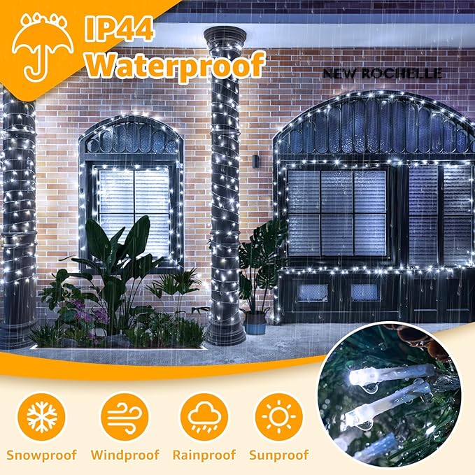 Ollny 120LED 40FT String Lights, Waterproof Connectable Fairy Lights with Timer 8 Modes, Cool White Plug in Christmas Light for Indoor Outdoor Patio Party Bedroom Classroom Decor-VerdiqueGarden