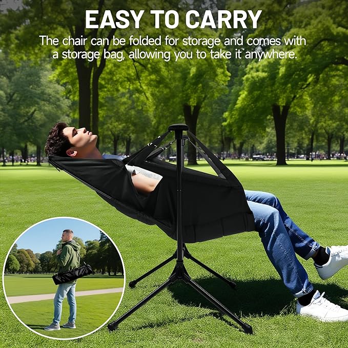 Himalaya Hammock Camping Chair, Swinging Portable Folding Camp Chairs for Adults Heavy Duty Foldable Oversized Rocker with Aluminum Alloy Frame for Outdoor Lawn，Backyard，Beach and Patio Sport-VerdiqueGarden