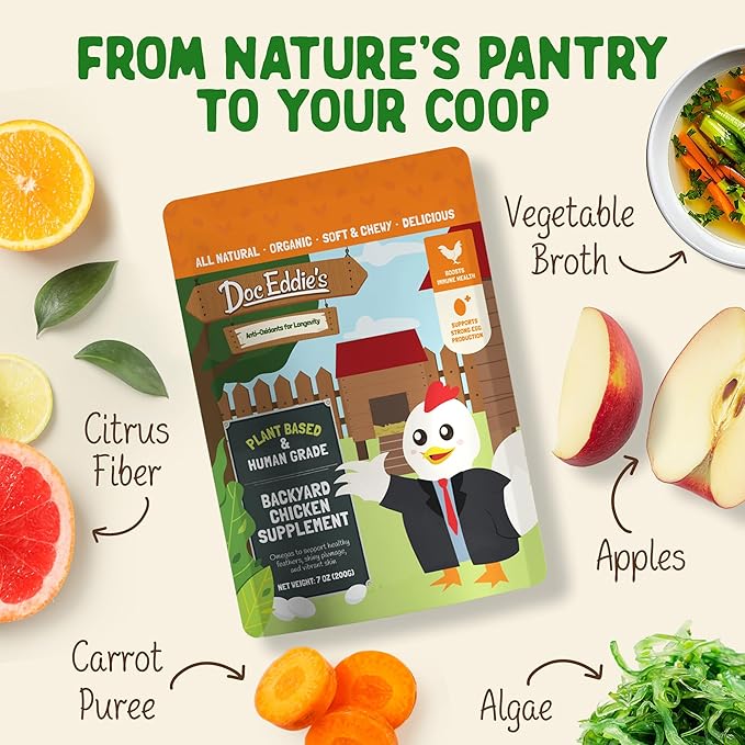 Doc Eddie’s Backyard Chicken Supplement - Plant-Based Treats for Egg Laying Hens - Poultry Feed Enrichment Made with Omega 3 Rich Algae - Essential for Immune Health, Feather Regrowth, Egg Production-VerdiqueGarden