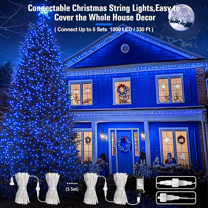 JMEXSUSS 66ft 200 LED Blue Christmas Lights Indoor Outdoor, Connectable Blue String Lights Clear Wire Plug in, 8 Modes Blue Fary Lights for Halloween Tree Party Bedroom Wall Christmas Decoration-VerdiqueGarden