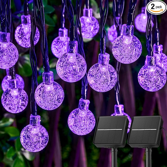Purple Solar Lights Outdoor Waterproof, 2-Pack 120 LED 72 FT Total, Halloween Globe Lights for Garden Yard Wedding Christmas Party Decor (Purple)-VerdiqueGarden