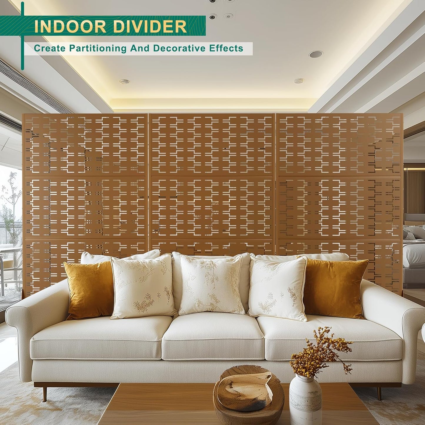 72" H×47" W Metal Privacy Screen Outdoor Privacy Screen Freestanding, Outdoor Privacy Screens and Panels for Patio Lawn Deck(Consists of 3 Panels)-VerdiqueGarden