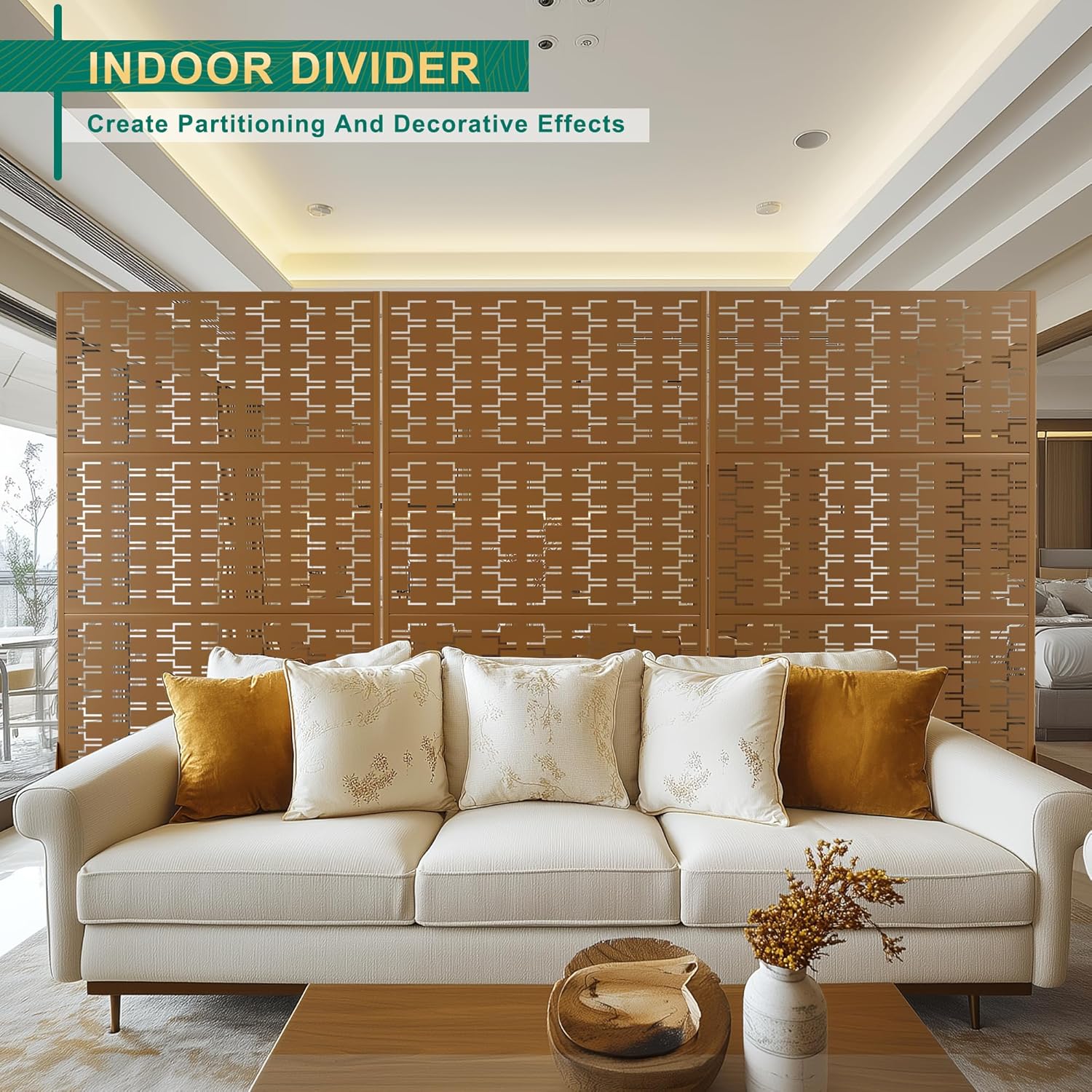 72" H×47" W Metal Privacy Screen Outdoor Privacy Screen Freestanding, Outdoor Privacy Screens and Panels for Patio Lawn Deck(Consists of 3 Panels)-VerdiqueGarden