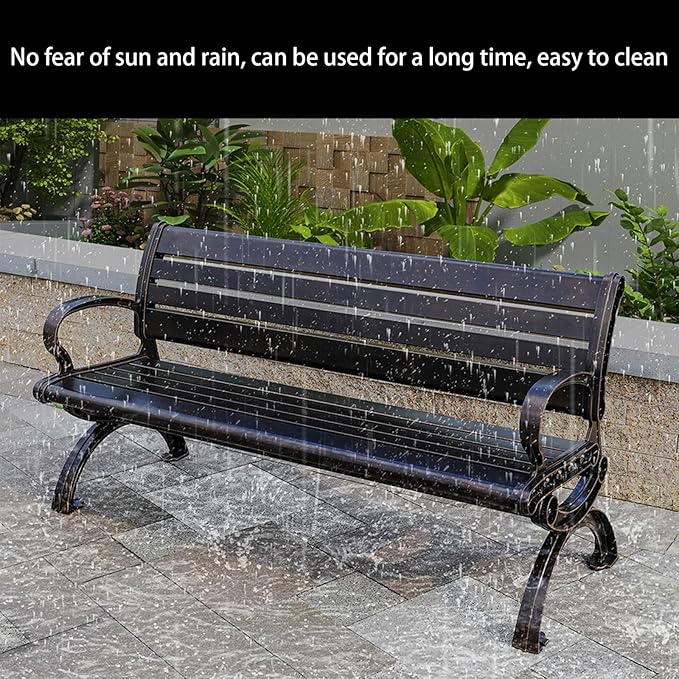 Outdoor Bench Chair Cast Aluminum Garden Bench Patio Bench All-Weather Park Bench for Backyard Porch Lawn (150cm Armless Park Bench)-VerdiqueGarden