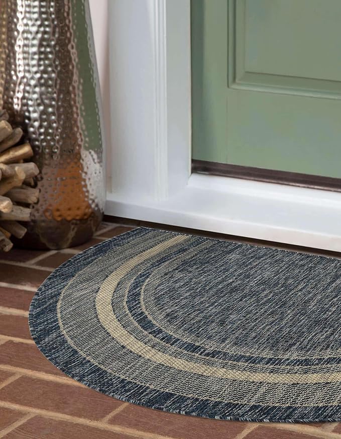 Unique Loom Outdoor Border Collection Area Rug - Soft Border (2' 7" x 4' 1" Hearth Blue/Ivory)-VerdiqueGarden