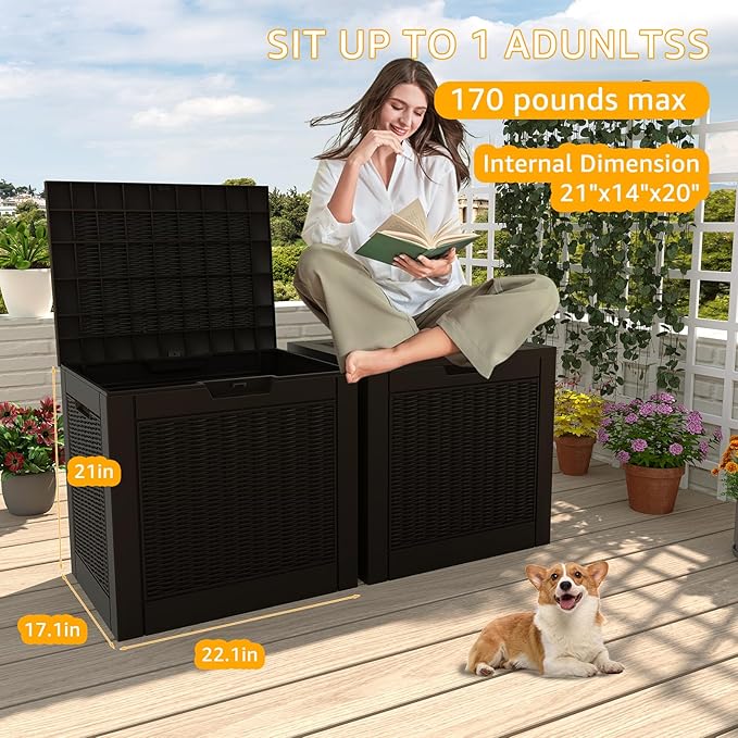 DRATO 31 Gallon Deck Box, Outdoor Storage Box for Patio Cushion, Sports Equipment, Garden Tools, Waterproof Resin Storage Box (Black)-VerdiqueGarden