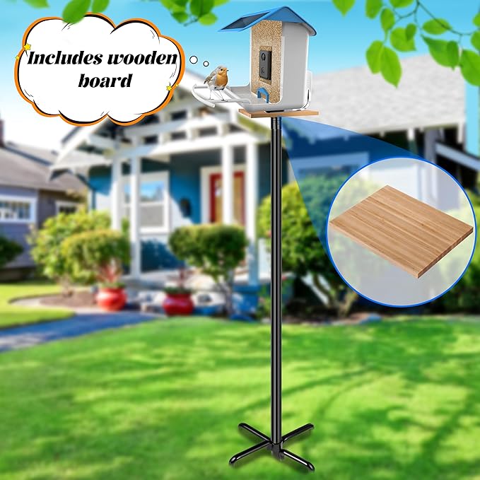 Ottsuls Bird Feeder Pole, 76 Inch Heavy Duty Bird House Pole Kit for Outdoors, with Wooden Board, 5-Prong Base Feeding Station for Wild Birds Watching, Adjustable Feeder Stand (House Not Included)-VerdiqueGarden