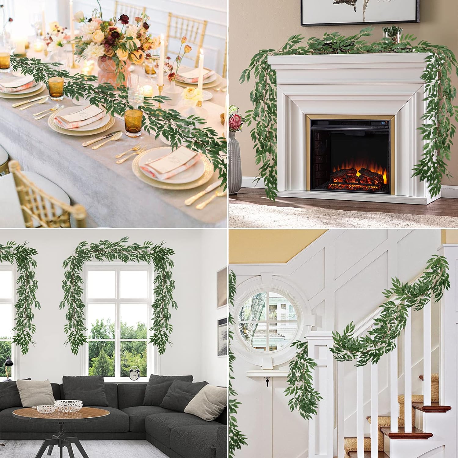 RECUTMS Artificial Willow Leaves Vine Twigs 2Pcs 5.7Ft Fake Hanging Ivy Plants Silk Green Leaf Rattan Garland Greenery Decor for Indoor Outdoor Home Wedding Arch Jungle Beach Birthday Party Garden-VerdiqueGarden