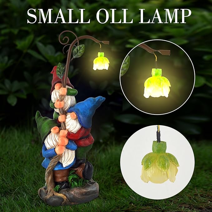 Gnome Figurine Garden Decor, Solar Resin Gnomes Outdoor Statue, Funny Gnome Gift Sculpture Decoration for Home Patio Yard Lawn Porch Ornament-VerdiqueGarden