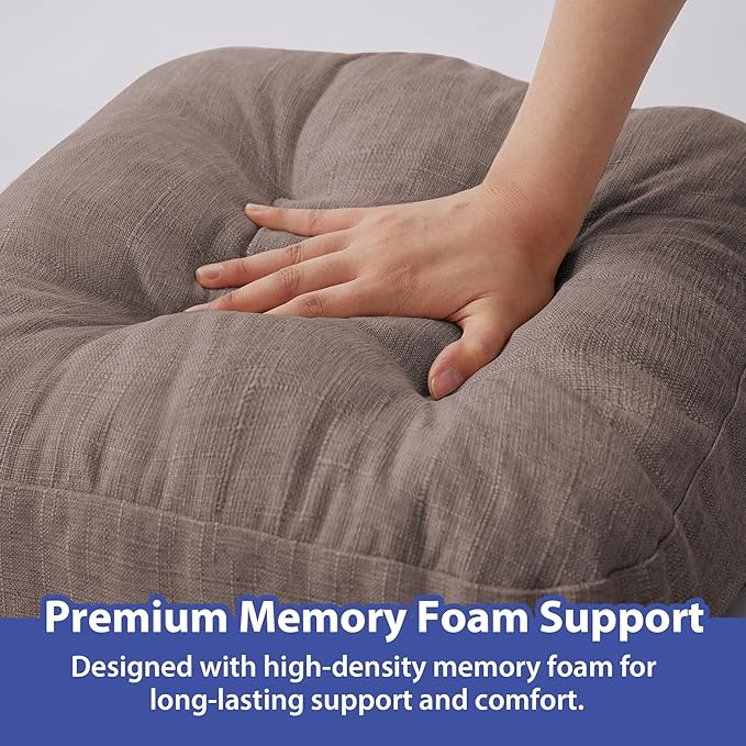 Chair Cushions for Dining Chairs, Dining Chair Cushions, Tufted Indoor Chair Pads with Ties & Non Slip Backing, Seat Cushions for Kitchen Chairs 16.5” x 16.5” x 3.5”, Set of 4, Light Brown-VerdiqueGarden