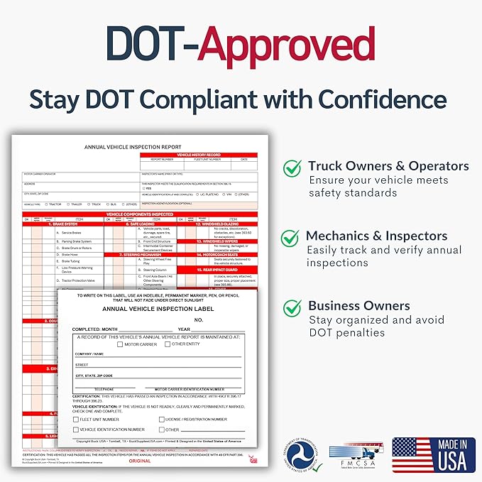 10 Pack Buck Annual Vehicle Inspection Label, 2-Ply Adhesive Vinyl with Mylar Laminate, FMCSA & DOT Compliant, Weatherproof, Tear Resistant, Easy to Write On, 5" x 4" - Made in USA-VerdiqueGarden