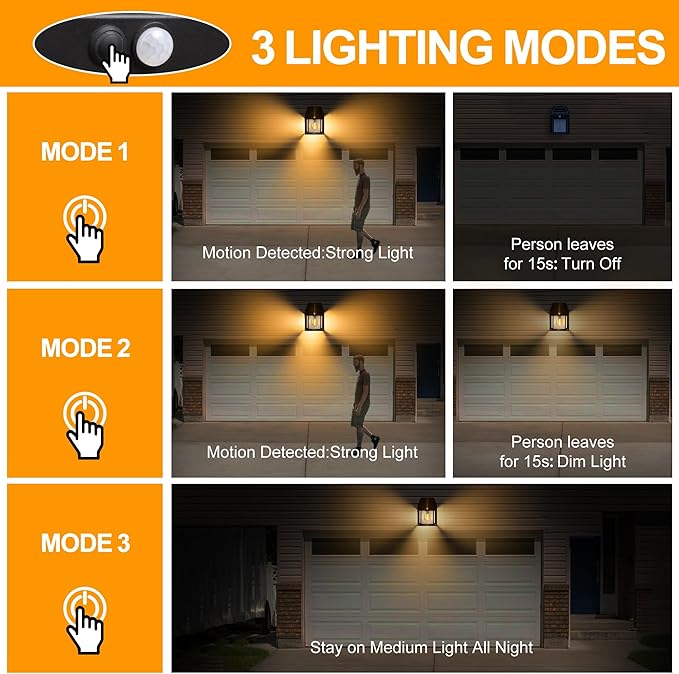 Joomer Solar Wall Lights Outdoor 2PACK ,Solar Wall Lantern with 3 Modes & Motion Sensor,Dusk to Dawn Porch Lights Fixture,Waterproof Exterior Lighting with Clear Panel for Entryway Front Door-VerdiqueGarden