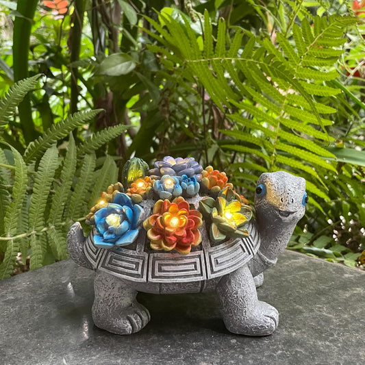 Solar Garden Outdoor Turtle Figurines with LED Lights Lawn Decor Tortoise Statue for Outside Yard Patio Front Porch Balcony Home Ornament Housewarming-VerdiqueGarden
