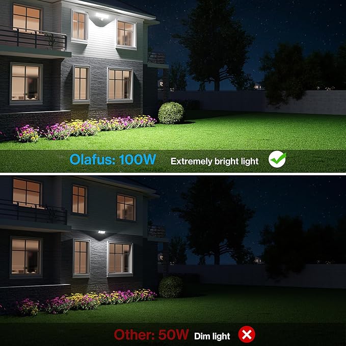 Olafus 100W Motion Sensor Outdoor Lights, 10000LM 6500K Daylight Flood Lights Outdoor Motion Sensor, Dusk to Dawn Outdoor Lighting, IP65 Waterproof Motion Detector Lights for Outside, White-VerdiqueGarden