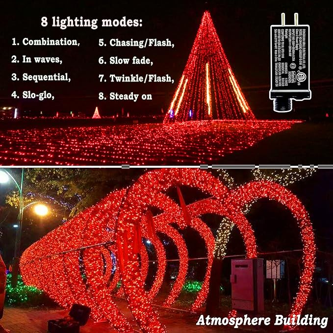 KNONEW 197FT 500 LED Christmas Lights Outdoor String Lights 8 Modes & Time Memory Fairy Light Plug in Waterproof LED String Lights for Xmas Yard Tree Wedding Party Holiday Decorations (Red)-VerdiqueGarden