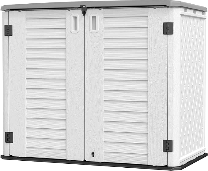 HOMSPARK Storage Shed Weather Resistance, Multi-Purpose Outdoor Storage Cabinet for Backyards and Patios, 26 Cu.ft Capacity Horizontal Storage Shed for Bike, Lawnmower, Trash Cans, Patio Accessories-VerdiqueGarden