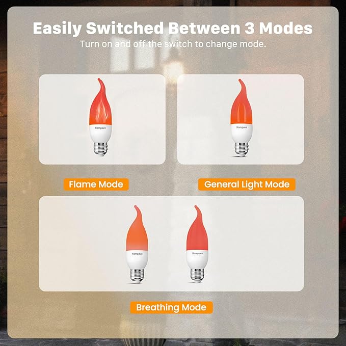 Hompavo Upgraded LED Flame Light Bulbs, 3 Modes Flickering Light Bulbs, E26 Chandelier Base Candle Fire Light Bulb for Halloween Christmas Party Porch Indoor & Outdoor Home Decoration - 6 Pack Red-VerdiqueGarden