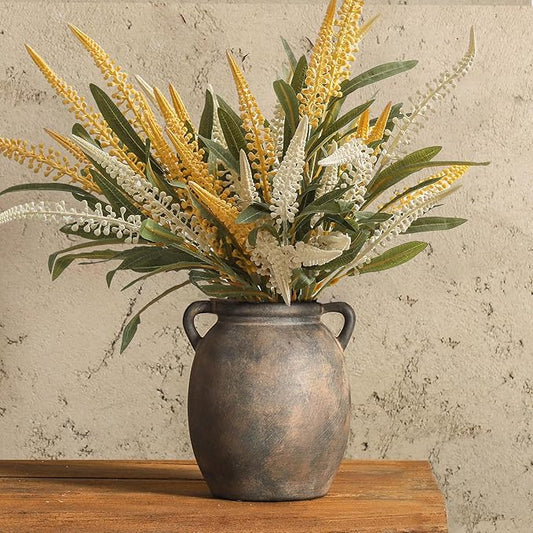 Ceramic Flower Vase 7.6 inch Farmhouse Rustic Vase Decorative Pottery Terracotta Vases for Home Decor Table Mantle Fireplace Living Room Bathroom Wedding Centerpiece (Black)-VerdiqueGarden