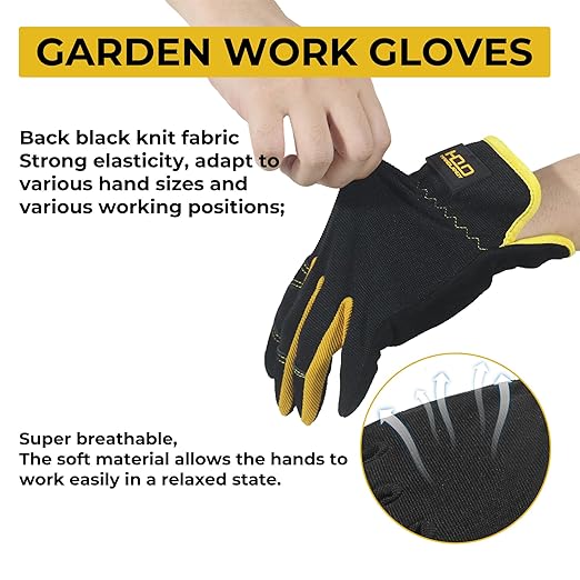 HLDD HANDLANDY Mens Leather Gardening Gloves, Utility Work Gloves for Gardening, Yardwork, Construction, Mechanics-VerdiqueGarden