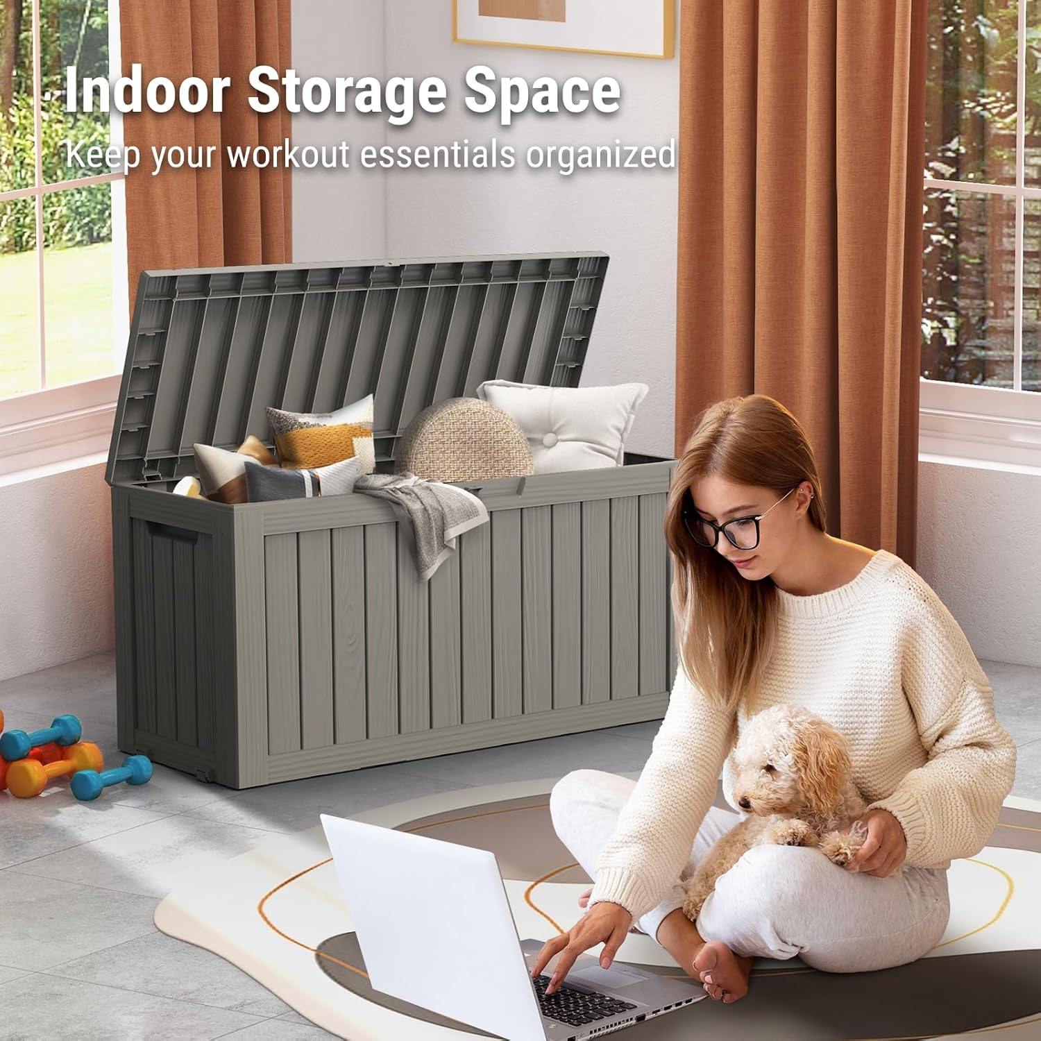 Mars Villa 72 Gallon Deck Box, Outdoor Storage Box Waterproof, Outside Resin Storage Bin for Patio Furniture Cushions, Pool Supplies, Garden Tools, UV-Resistant and Weatherproof, with 4 Wheels, Greige-VerdiqueGarden