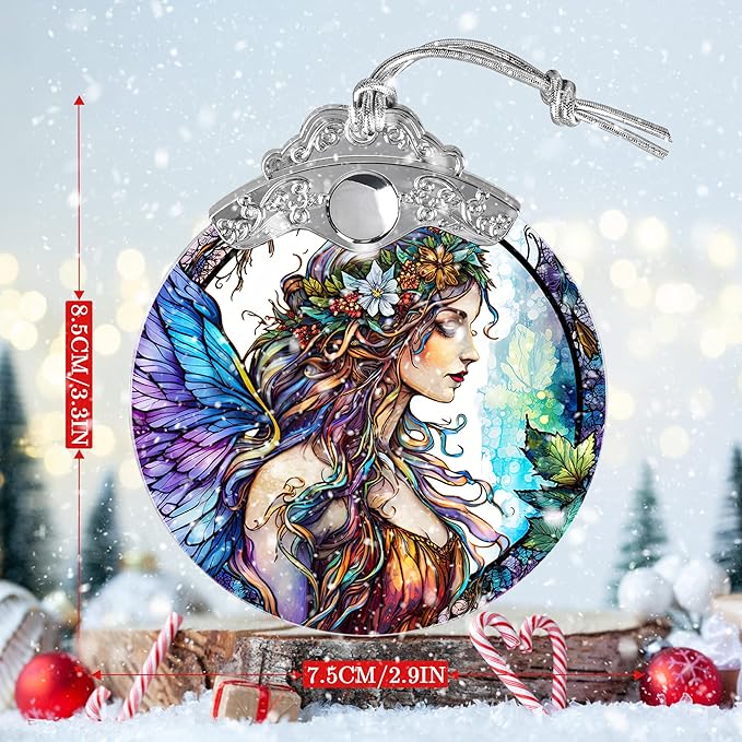 Stained Glass Suncatcher, Jocidea Fairy Ornament, Christmas Ornaments, Holidays Ornaments, Christmas Tree Decor, Fairy Decor for Home, Fairy Gifts-VerdiqueGarden
