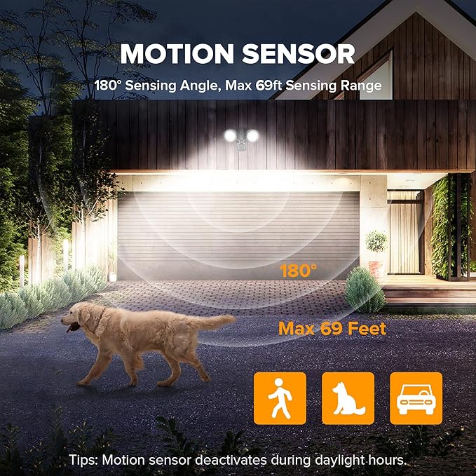 UME 2 Pack 32W 3500 Lumen LED Security Lights Motion Sensor Light Outdoor, 5000K Daylight, IP65 Waterproof, Dusk to Dawn, Motion Detector Flood Light for Garage, Yard, Porch-Black-VerdiqueGarden