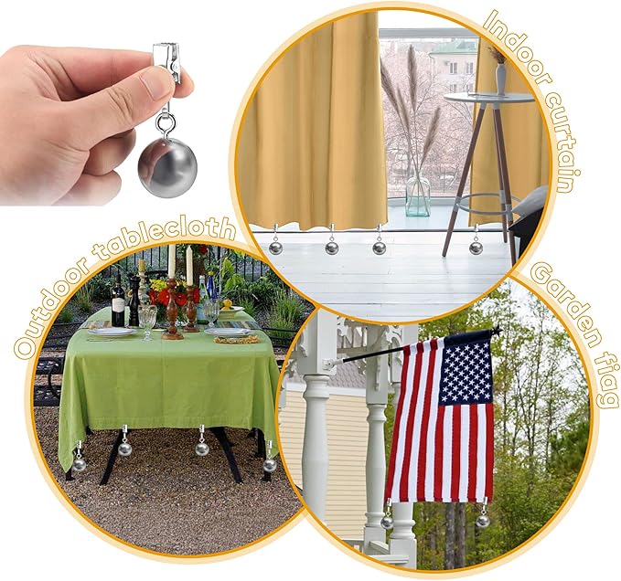 10 Pack Heavy Duty Curtain Weights for Outdoor, Stainless Steel Drapery Clip Keepping Curtain Panel Straight, Keep Outdoor Curtain Flag from Waving, Help Weigh Down Sun Curtain Tablecloth Garden Flag-VerdiqueGarden
