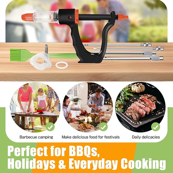 Premium Marinade Injector Syringe – Adjustable Flow (5ml/10ml/15ml), 4 Stainless Steel Needles, Meat Injector for Turkey, BBQ, Chicken, Beef, Pork, Brisket, Smoking & Holiday Cooking-VerdiqueGarden