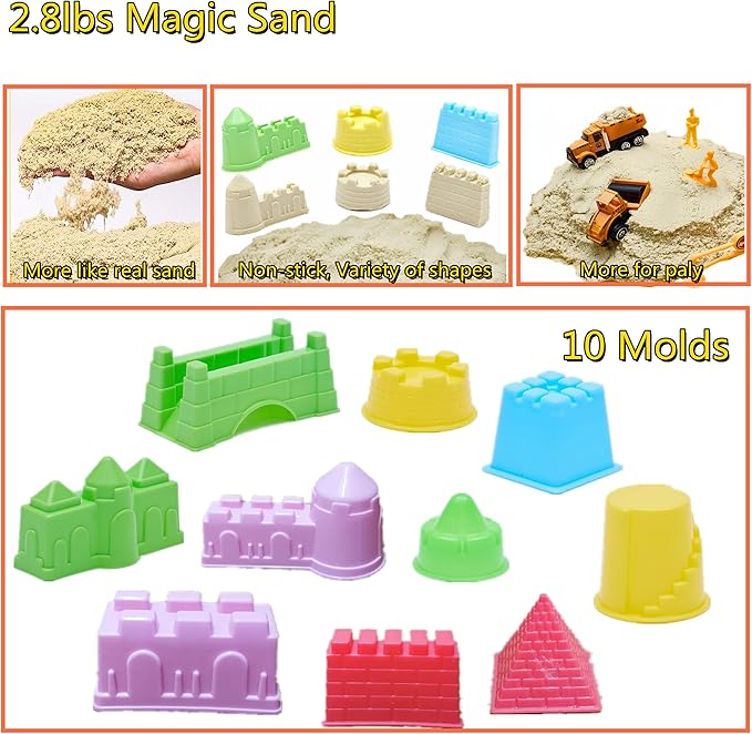 Sand Construction Kit, 2.2lbs Play Sand with Sandbox, 1 Toy Mat 8 Alloy Construction Trucks Race Tracks 10 Sand Molds Sensory Bin Toys for Toddlers Boys Girls Ages 3-8-VerdiqueGarden