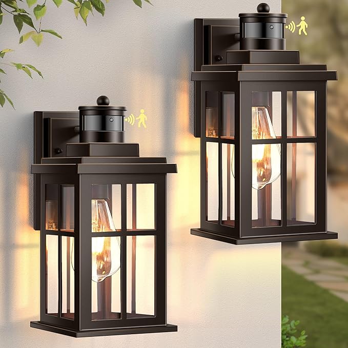 Distance-Adjustable Outside Lights for House, 2-Pack Oil Rubbed Bronze Porch Light, Waterproof Dusk to Dawn Exterior Lighting Fixtures Sconce, Anti-Rust Outdoor Lanterns for Porch, Garage-VerdiqueGarden