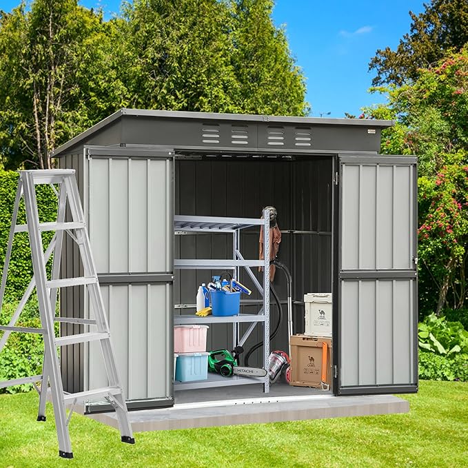 Domi Outdoor Storage Shed 6' x 4', Metal Waterproof Tool Shed Utility Storage House with Double Lockable Doors & Air Vent for Backyard Garden Lawn Patio-VerdiqueGarden