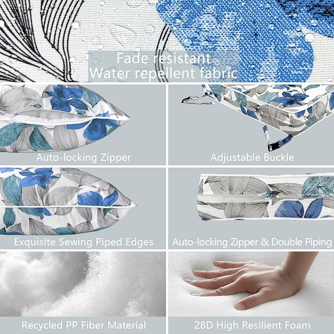 LVTXIII Outdoor Seat and Back Cushion Patio Deep Seat Cushion Set Seasonal Chair Cushion for Wicker Chairs and Garden Furniture Decoration, 24"x24"x4", Clemens Noir Blue-VerdiqueGarden