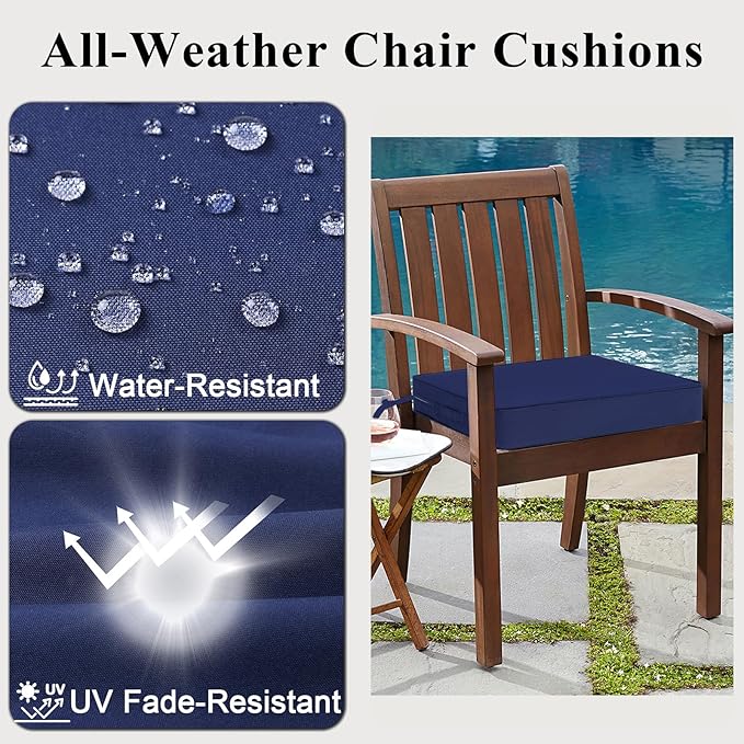 Outdoor Chair Cushions Set of 2 for Patio Furniture 22x22x4 Inch Waterproof Patio Chair Cushion 3 Year Color Fastness Square Elastic Foam Garden Sofa Couch Pads with Ties and Handle,Blue-VerdiqueGarden