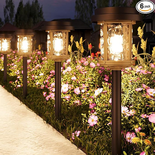 XMCOSY+ Solar Lights Outdoor, 6 Pack Pathway Lights Solar Powered, 20 LM LED Glass Outside Light, Waterproof Lighting for Garden Yard Landscape Driveway Walkway (Warm White)-VerdiqueGarden