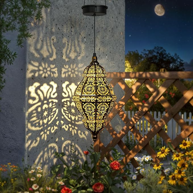 Twinkya 2 Pack Hanging Solar Lights Outdoor Garden Decor, Waterproof Plastic Moroccan Solar Powered Lantern Lamp, Outside Decorations for Patio Yard Porch Backyard Decor, Gardening Gifts for Women Mom-VerdiqueGarden