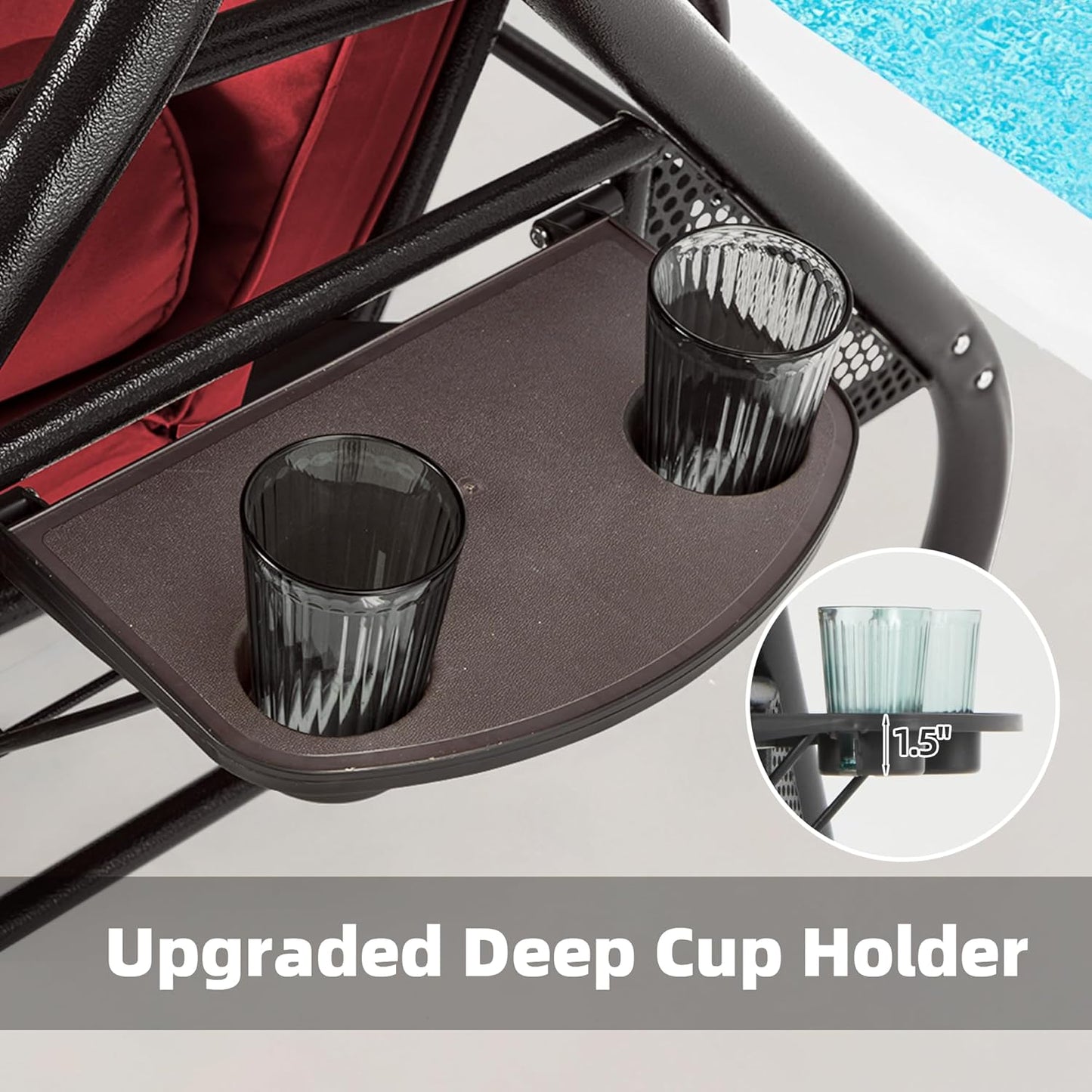 HOMREST 3 Seat Outdoor Porch Swing with Adjustable Canopy, Convertible Patio Swing Bed with Stand, Patio Glider Swing with Upgraded Cup Holder, Thicken Cushions ＆ Pillow for Backyard (Wine Red)-VerdiqueGarden